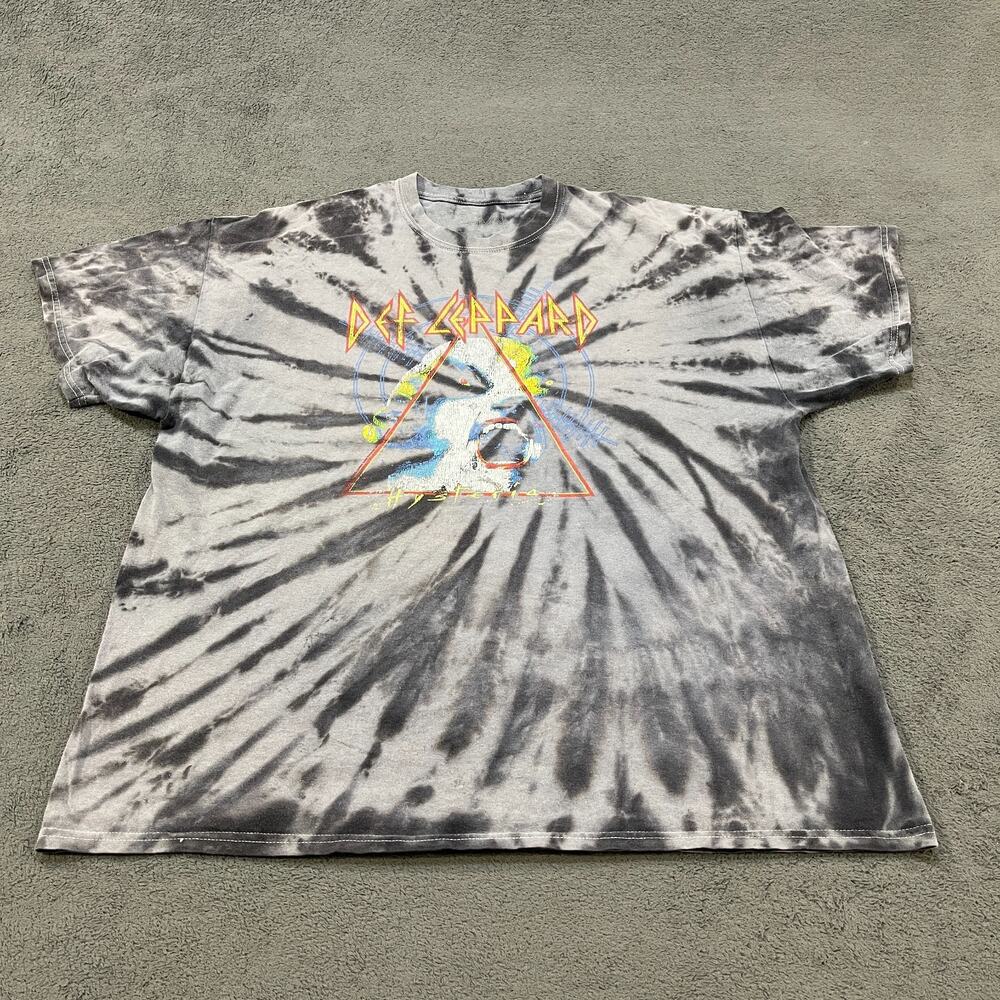 Def Leppard Hysteria Charcoal Gray Spiral Tie Dye Graphic T-Shirt Men's Size 2XL
